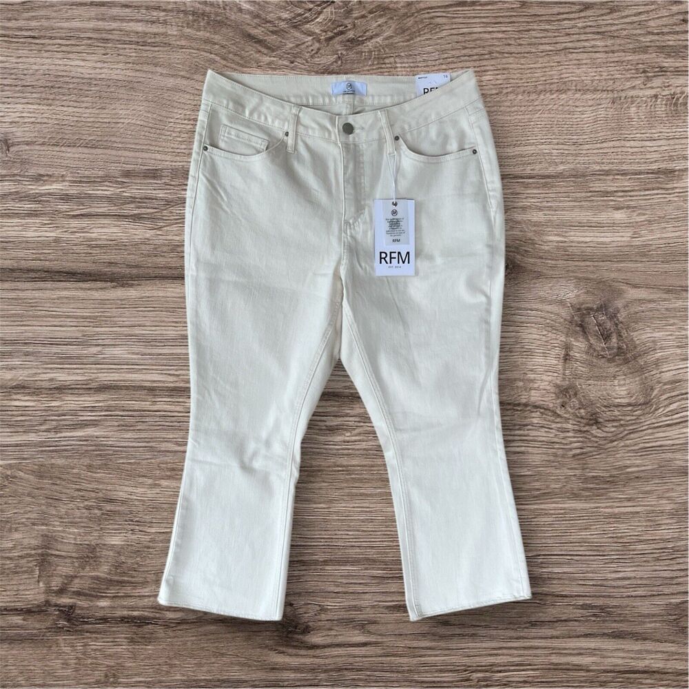 NWT RFM MIA Raw Hem Bootcut Cropped Jeans Tummy Control Off White Size 16 NEW